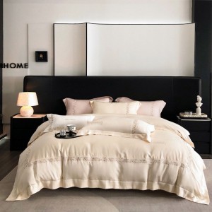 Light pink embroidery quilt duvet cover bed sheets queen king long staple cotton bedding set