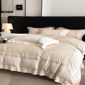 Light pink embroidery quilt duvet cover bed sheets queen king long staple cotton bedding set