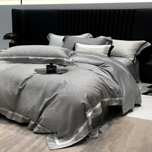 Light grey lyocell and long staple cotton duvet cover bed sheets pillowcases ODM/OEM jacquard bedding set