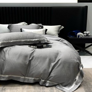 Light grey lyocell and long staple cotton duvet cover bed sheets pillowcases ODM/OEM jacquard bedding set