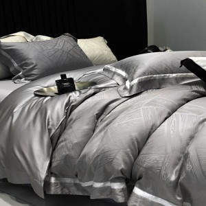 Light grey lyocell and long staple cotton duvet cover bed sheets pillowcases ODM/OEM jacquard bedding set