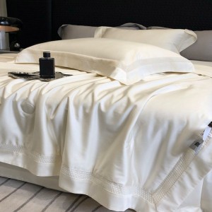 80S lyocell cotton lace hollow duvet cover bed sheets plain white bedding set