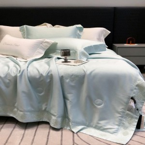 Light green duvet cover bed sheets light luxury home textile custom bedspread summer quilt embroidery lyocell cotton bedding set