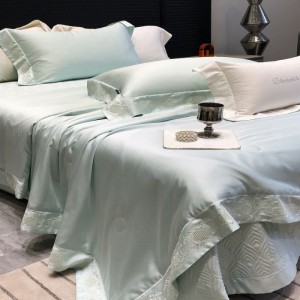 Light green duvet cover bed sheets light luxury home textile custom bedspread summer quilt embroidery lyocell cotton bedding set