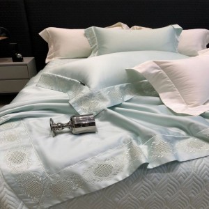 Light Green Lyocell Cotton Embroidery Summer Quilt Bed Sheets Bedding Set