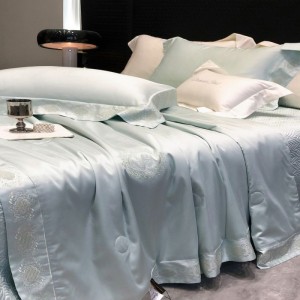 Light green duvet cover bed sheets light luxury home textile custom bedspread summer quilt embroidery lyocell cotton bedding set