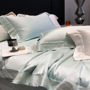 Light green duvet cover bed sheets light luxury home textile custom bedspread summer quilt embroidery lyocell cotton bedding set