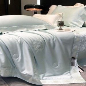 Light green duvet cover bed sheets light luxury home textile custom bedspread summer quilt embroidery lyocell cotton bedding set
