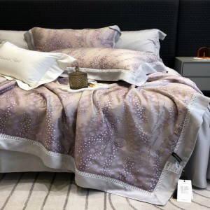 Purple digital printing quilts lyocell lace hollow summer quilt bed sheets bedding set