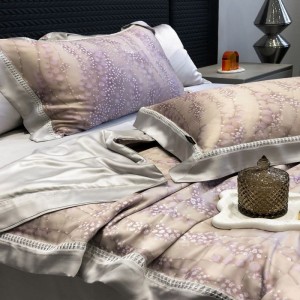 Purple digital printing quilts lyocell lace hollow summer quilt bed sheets bedding set