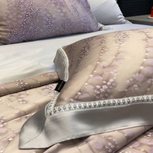Purple digital printing quilts lyocell lace hollow summer quilt bed sheets bedding set