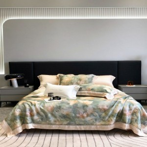 Beautiful green lyocell digital printing summer quilt cooling bed sheets bedding set