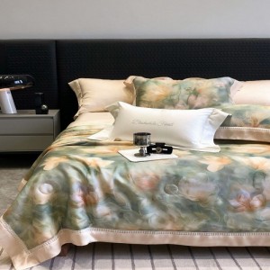 Beautiful green lyocell digital printing summer quilt cooling bed sheets bedding set