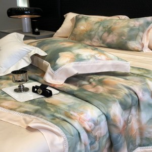 Beautiful green lyocell digital printing summer quilt cooling bed sheets bedding set