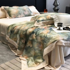 Beautiful green lyocell digital printing summer quilt cooling bed sheets bedding set