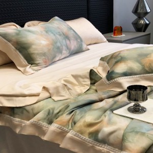Beautiful green lyocell digital printing summer quilt cooling bed sheets bedding set