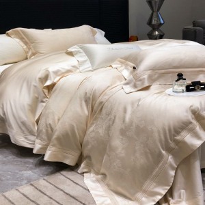 Light pink lyocell cotton jacquard duvet cover summer cooling bed sheets luxury lace bedding set