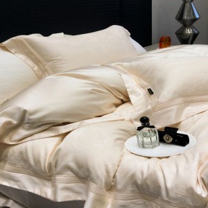Light pink lyocell cotton jacquard duvet cover summer cooling bed sheets luxury lace bedding set