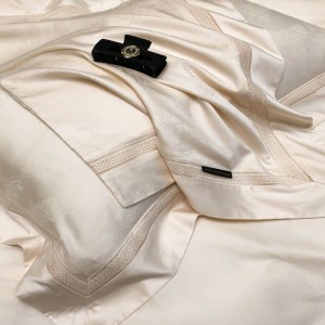 Light pink lyocell cotton jacquard duvet cover summer cooling bed sheets luxury lace bedding set