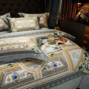 High Quality Digital Printing 100S Long Staple Cotton Green Bedding Set Supplier