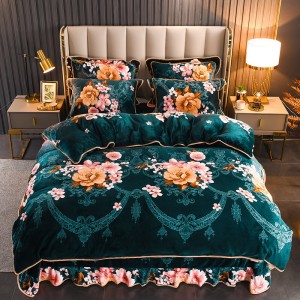 High Gram Weight Bedding Digital Printing Green Flannel Fleece 4-piece Set Pillowcase Bed Sheet Quilt Cover Bedding Set Supplier