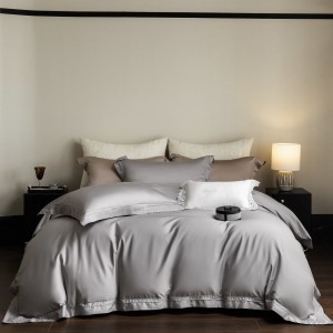 Solid Color 100% Long Staple Cotton Comforter Duvet Cover Grey Bedding Set Supplier