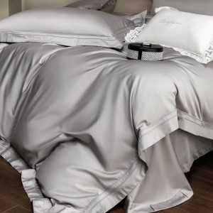 Solid Color 100% Long Staple Cotton Comforter Duvet Cover Grey Bedding Set Supplier