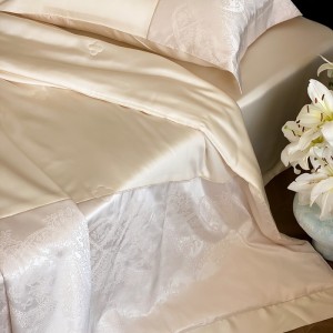 High-End patchwork comforter set 500TC jacquard bedsheets pink lyocell coverlets with 2 soft pillowslips bedding set supplier