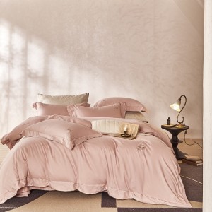 ODM/OEM Cotton Bed Linen Exquisite king Size House Solid Color Comforter Cover Pink Embroidery Bedroom Bedding Set Wholesaler