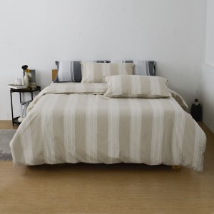 Washed cotton satin home hotel textile yellow printing comforter cover with 2 high-end pillowcases coverlets bedding set manufacture