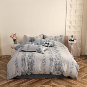 Hot-selling 4-pieces textile blue printing 2m/2.2m bedsheet flat sheets 1.8m quilt cover washed cotton bedding set manufacture