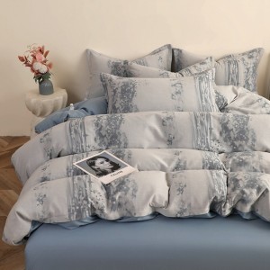 Hot-selling 4-pieces textile blue printing 2m/2.2m bedsheet flat sheets 1.8m quilt cover washed cotton bedding set manufacture