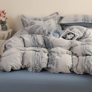 Hot-selling 4-pieces textile blue printing 2m/2.2m bedsheet flat sheets 1.8m quilt cover washed cotton bedding set manufacture