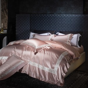 Elegant design full size embroidery adult pillowcases luxury pink 100% cotton sateen comforter cover bedding set supplier