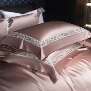 Elegant design full size embroidery adult pillowcases luxury pink 100% cotton sateen comforter cover bedding set supplier