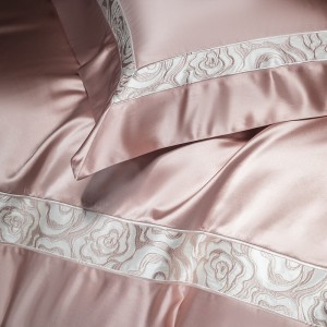 Elegant design full size embroidery adult pillowcases luxury pink 100% cotton sateen comforter cover bedding set supplier