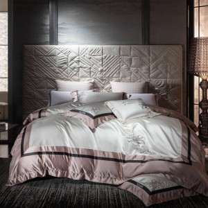 Elegant design full size embroidery adult pillowcases luxury pink 100% cotton sateen comforter cover bedding set supplier