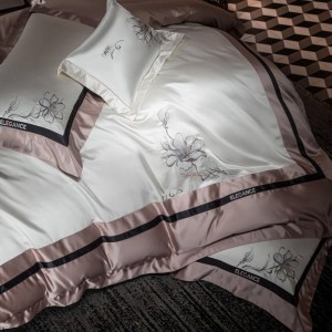 Elegant design full size embroidery adult pillowcases luxury pink 100% cotton sateen comforter cover bedding set supplier
