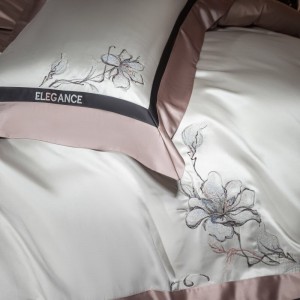 Elegant design full size embroidery adult pillowcases luxury pink 100% cotton sateen comforter cover bedding set supplier