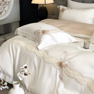 Light luxury senior satin lyocell cotton bed linen exquisite white house embroidery comforter cover bedroom bedding set wholesaler