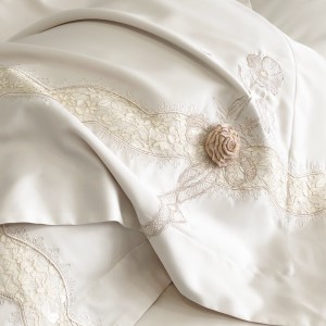 Light luxury senior satin lyocell cotton bed linen exquisite white house embroidery comforter cover bedroom bedding set wholesaler