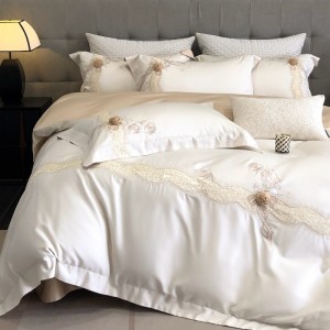 Light luxury senior satin lyocell cotton bed linen exquisite white house embroidery comforter cover bedroom bedding set wholesaler
