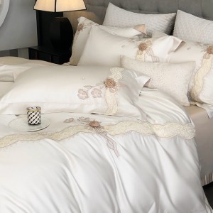 Light luxury senior satin lyocell cotton bed linen exquisite white house embroidery comforter cover bedroom bedding set wholesaler