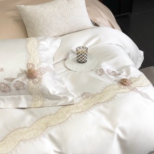 Light luxury senior satin lyocell cotton bed linen exquisite white house embroidery comforter cover bedroom bedding set wholesaler