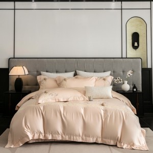 Light luxury senior satin lyocell cotton bed linen exquisite white house embroidery comforter cover bedroom bedding set wholesaler