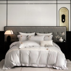Light luxury senior satin lyocell cotton bed linen exquisite white house embroidery comforter cover bedroom bedding set wholesaler
