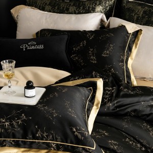ODM/OEM duvet cover printing fitted flat sheets 2m/2.2m black lyocell double bedsheet premium pillowslip queen king size bedding set