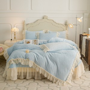 Winter warm velvet comforter duvet cover lace pillowslip milk fleece coverlets king size bedding set