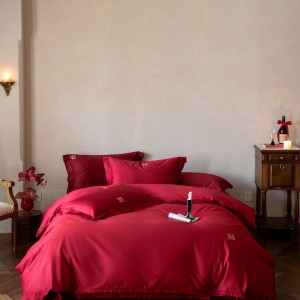 High-quality wedding cotton red embroidery bed sheets exquisite single size quilt cover home textile bedding set manufacture
