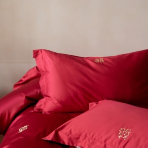High-quality wedding cotton red embroidery bed sheets exquisite single size quilt cover home textile bedding set manufacture